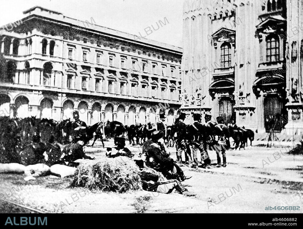 The Troops Of The General Fiorenzo Bava Beccaris In Front Of The Cathedral Before The Repression. Milan. 1898.