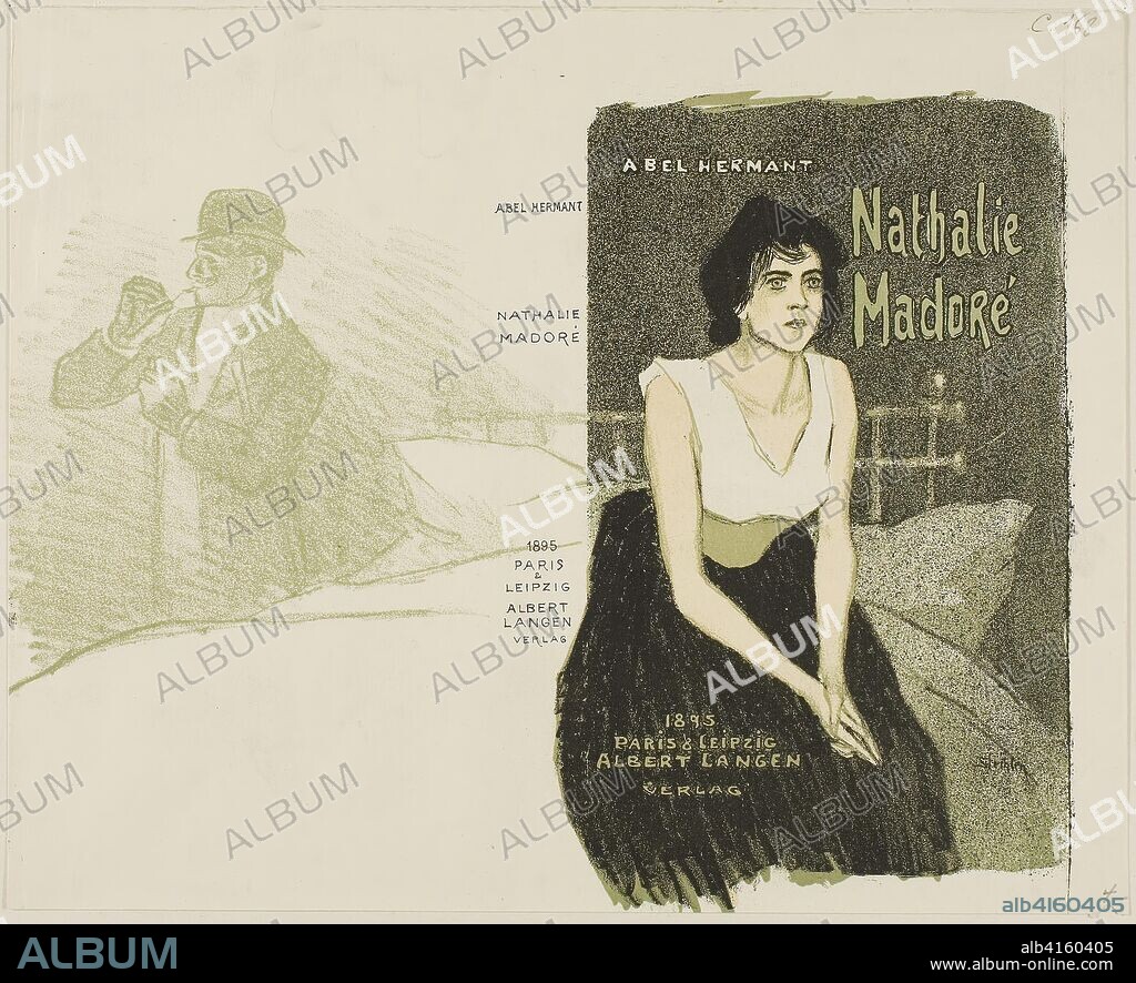 THéOPHILE-ALEXANDRE PIERRE STEINLEN. Nathalie Madoré. Théophile-Alexandre Steinlen (French, born Switzerland, 1859-1923); printed by Eugène Verneau (French, d. 1906); published by Albert Langen (German, 1869-1909); authored by Abel Hermant (French, 1862-1950). Date: 1895. Dimensions: 213 × 274 mm (image); 233 × 287 mm (sheet). Lithograph in olive, black, fawn and white on ivory wove paper. Origin: France.