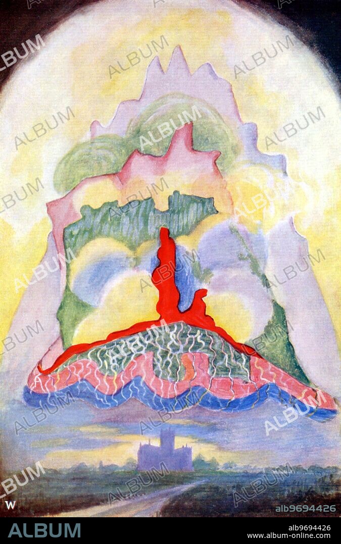 THEOSOPHY - THOUGHT-FORMS - ASTRAL PLANE. Occult vision of the music of Wagner, being played on a church organ. Paintings of thought-forms wer originated by a group of Theosophists, towards the end of the nineteenth century. The paintings were done, following the occult observations of such 'thoughts' or 'visions' on the astral plane, by Charles Leadbeater (Besant claimed such an astral vision, but it is unlikely that this was genuine), by John Varley (a descendant of the John Varley who taught William Blake astrology), Mr. Prince and Miss Macfarlane, all three of whom painted 'in earth's dull colours the forms clothed in the living light of other worlds'. The paintings were reproduced, and discussed, in Annie Besant and C.W. Leadbeater, Thought-Forms, 1901 edn, from which these plates are photographed.