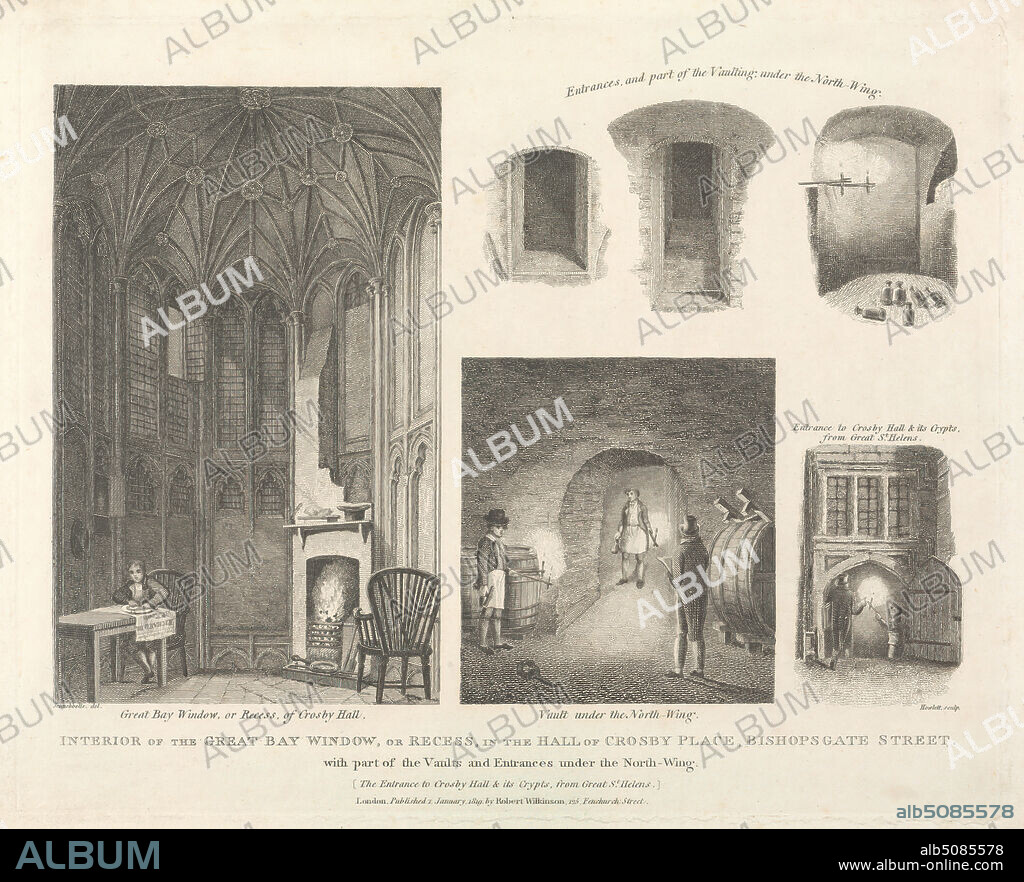 Interior of the Great Bay Window, or Recess in the Hall of Crosby Place, Bartholomew Howlett, 17671827, British, after Robert Bremmel Schnebbelie, active 18031849, 1819, Engraving, Sheet: 10 1/8 x 12 3/4in. (25.7 x 32.4cm).
