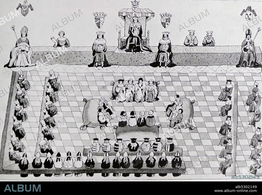 Illustration depicting The Model Parliament. This term was used for the 1295 Parliament of England of King Edward I. This assembly included members of the clergy and the aristocracy, as well as representatives from the various counties and boroughs. Each county returned two knights, two burgesses were elected from each borough, and each city provided two citizens. This composition became the model for later parliaments, hence the name.[.
