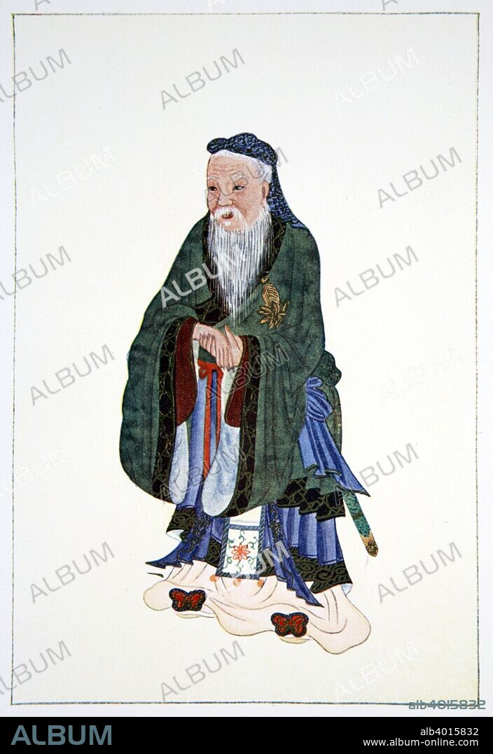 Confucius, ancient Chinese teacher and philosopher, 1922. According to Chinese tradition, Confucius (551-479 BC) was a thinker, political figure, educator, and founder of the Ru School of Chinese thought. His teachings, preserved in the Analects, form the foundation of much of subsequent Chinese speculation on the education and comportment of the ideal man. Frontispiece of Myths and Legends of China, by Edward TC Werner, published by George G Harrap & Co, 1922.