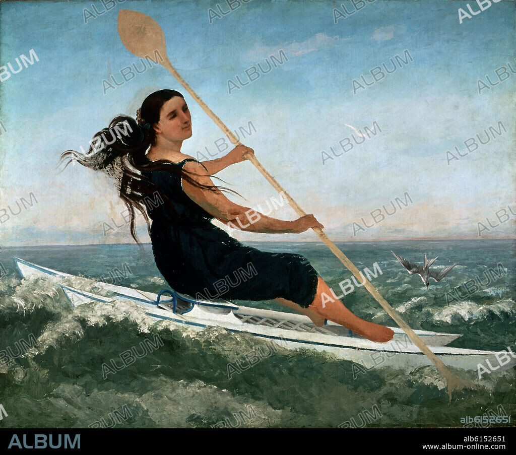 GUSTAVE COURBET. LA DAMA DEL PODOSCAPHE (PATIN ACUATICO) - SIGLO XIX.