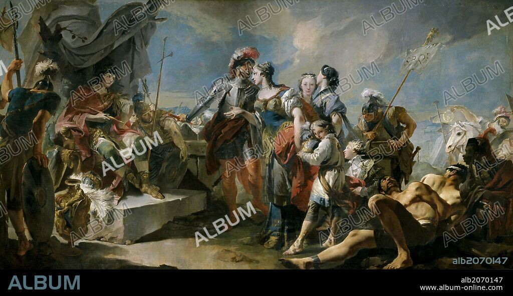 Giambattista Tiepolo / 'La reina Zenobia ante el emperador Aureliano', Hacia 1717, Escuela Italiana, Óleo sobre Lienzo, 250 cm x 500 cm, P03243.