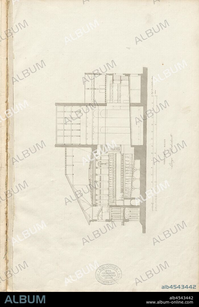 Theater to Mainz length average, Longitudinal section of the Staatstheater Mainz, Pl., V, p. 17, Georg Moller: Das neue Schauspielhaus zu Mainz. Darmstadt: Verlag von Carl Wilhelm Leske, [1831].