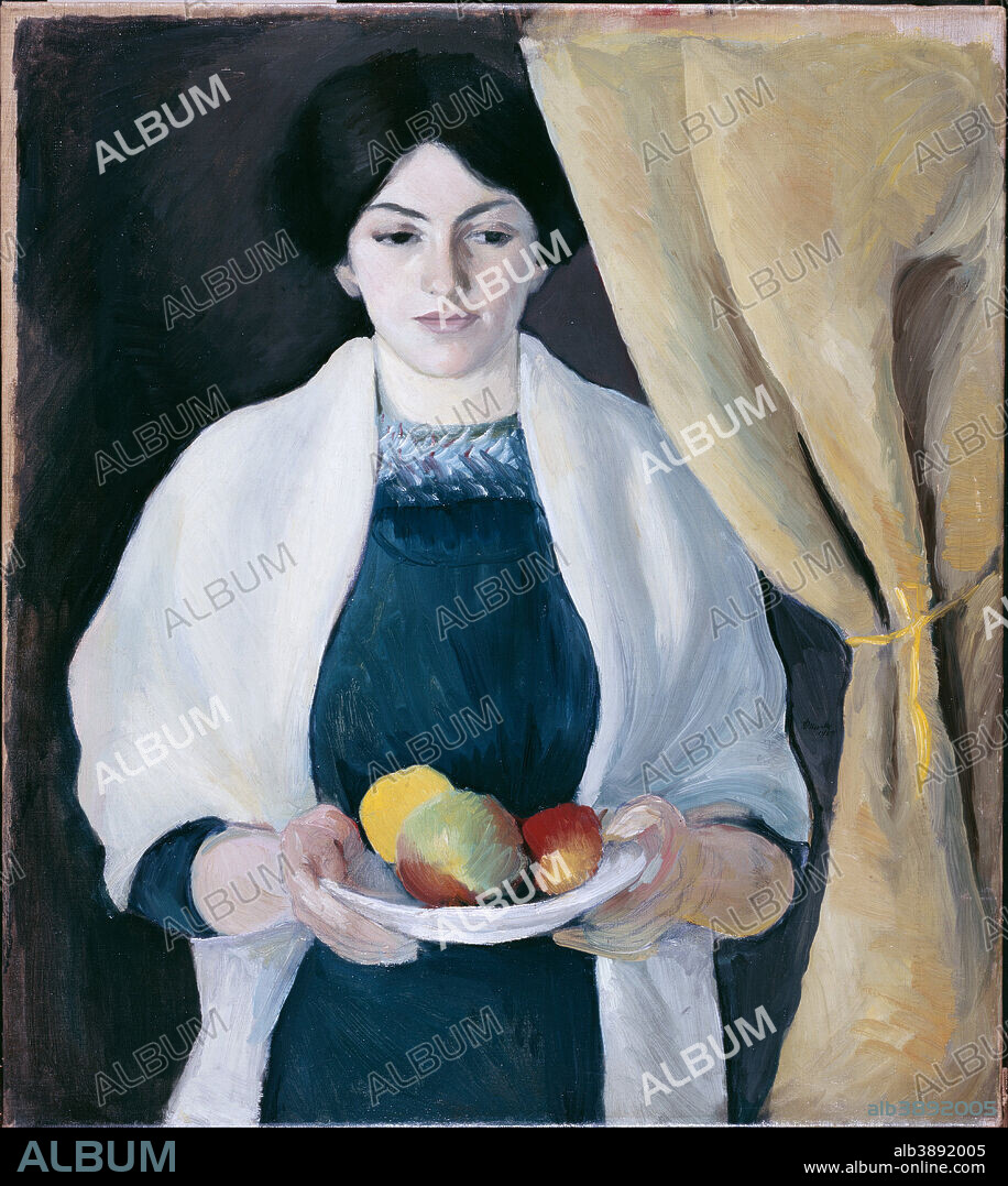 AUGUST MACKE. Portrait with Apples. Date/Period: 1909. Painting. Oil on canvas. 59.5 × 66 cm (23.4 × 25.9 in).