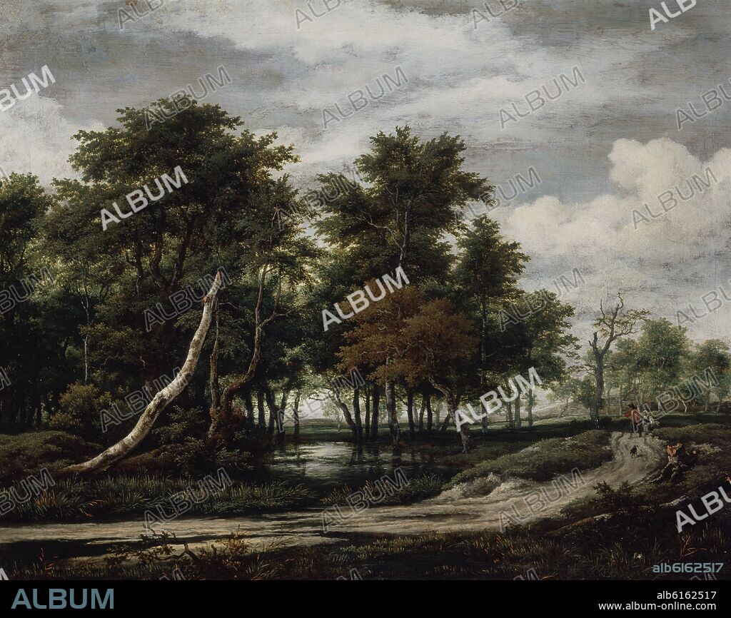 JACOB VAN RUYSDAEL (1628-1682). BOSQUE CON CAMINANTES - SIGLO XVII - BARROCO HOLANDES - OLEO/LIENZO.