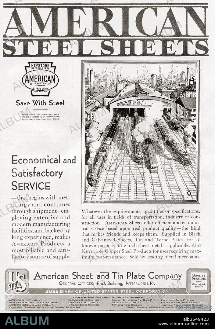 1930's advertisement for American Steel Sheets from The American Sheet and Tin Plate Company. From The Literary Digest, published 1930.