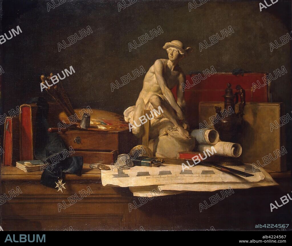 JEAN-BAPTISTE-SIMEON CHARDIN. 'Still Life with Attributes of the Arts'. France, 1766. Dimensions: 112x140,5 cm.