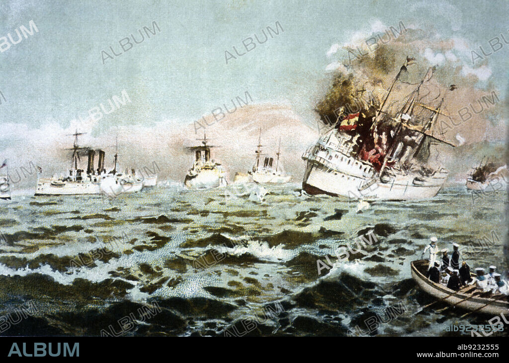 Spanish American War. Destruction of the Spanish squad in the naval battle of Cavite (Philippines) on 1-5-1898.