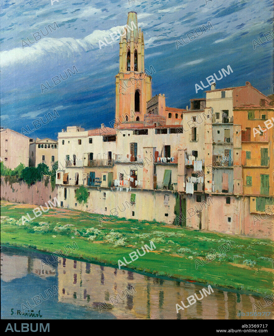 SANTIAGO RUSIÑOL. Santiago Rusiñol / 'L'Onyar al seu pas per Girona' (El Onyar por su paso por Girona), 1915, Óleo sobre lienzo, 116 x 100 cm.
