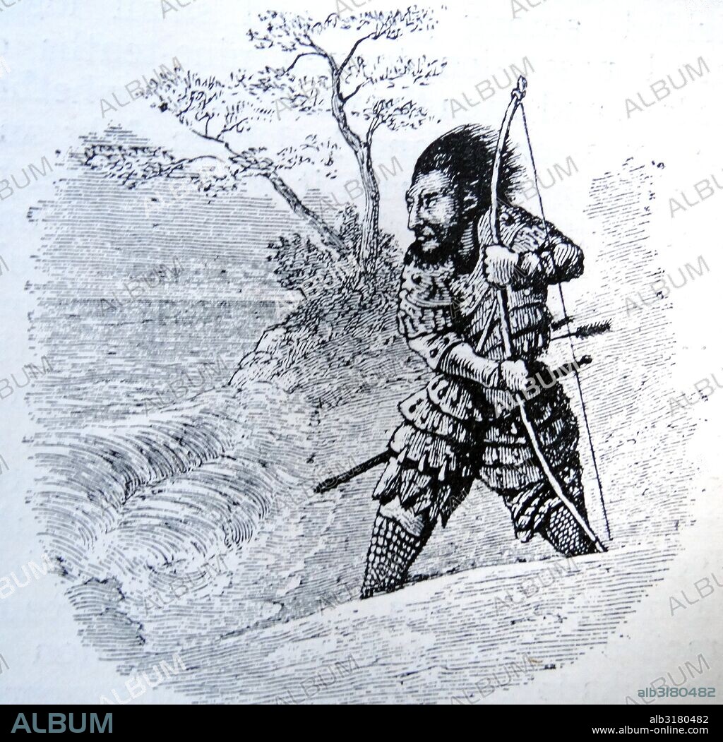 Illustration of Minamoto no Tametomo (1139-1170) a samurai who fought in the H?gen Rebellion of 1156.