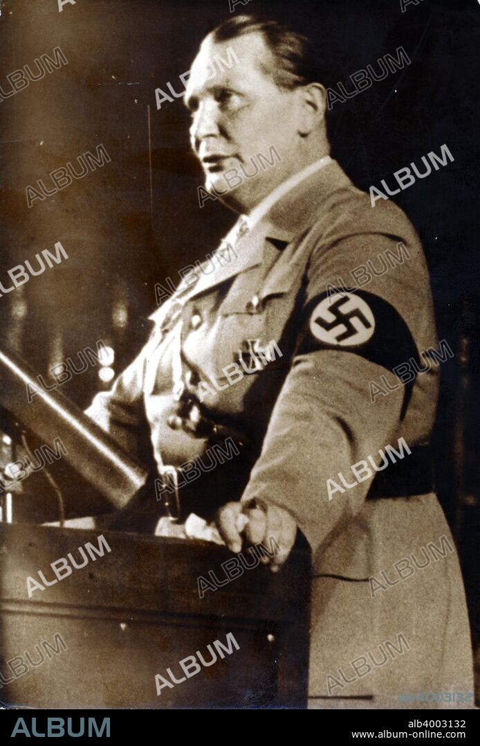 Hermann Göring, German Nazi politician and military leader, 1930s. Making a speech at a Nuremberg Rally. A decorated World War I fighter ace who flew with Baron Manfred von Richthofen's squadron, Göring (1893-1946) joined the Nazi party in 1922. The following year he was involved in the Munich Beer Hall Putsch alongside Adolf Hitler. After the Nazis came to power in 1933, Göring became one of the new regime's leading figures. He commanded the Gestapo until 1934, when he handed its command over to Heinrich Himmler, and from 1935 onwards was commander of the Luftwaffe, the German air force. Captured by the Allies at the end of the Second World War, Göring was convicted of war crimes and crimes against humanity at the Nuremberg Trials, but committed suicide the night before he was due to be executed.