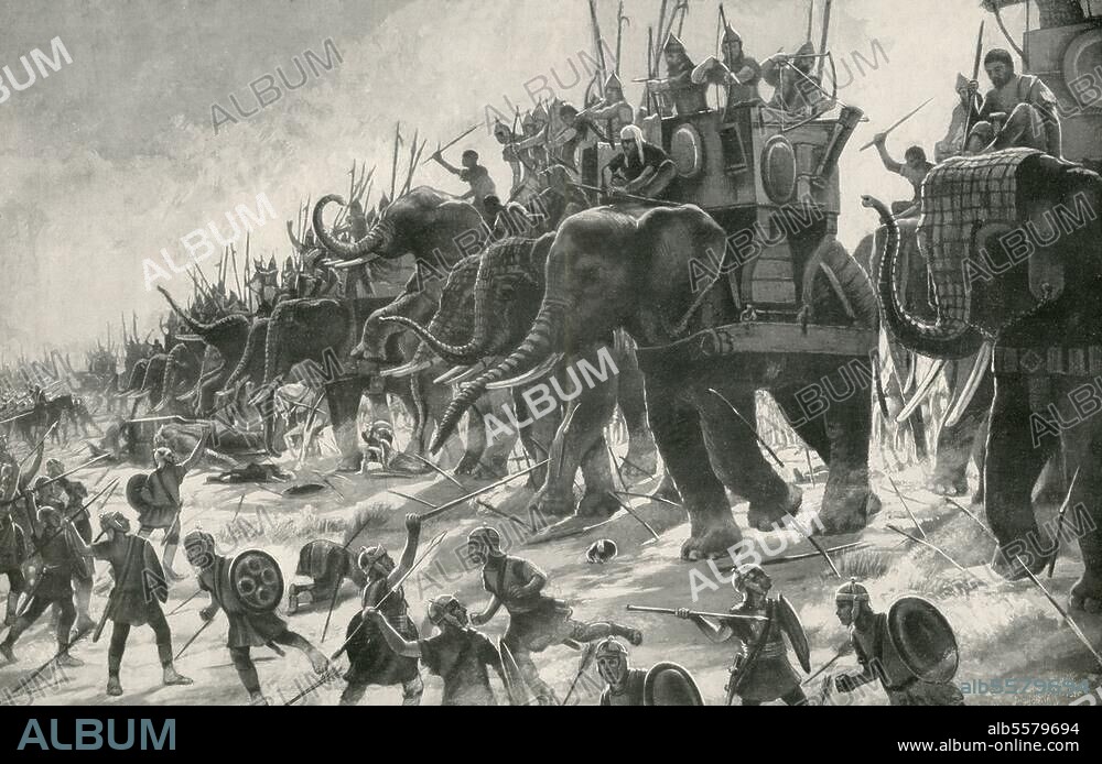 2. Punischer Krieg 218-201 v. Chr. Schlacht bei Zama (Nordafrika), 202 v. Chr. (Scipio besiegt Hannibal). "Die Schlacht bei Zama". Gemälde von Henri Motte (1846-1922).