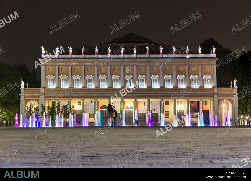Reggio Emilia: night view of the Municipal theatre "Romolo Valli".