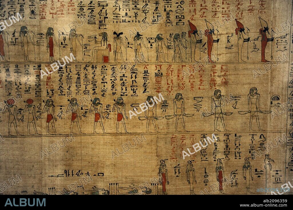 LIBRO DEL INFRAMUDNO / LIBRO DE AMDUAT. Describe el viaje de Ra en su barca solar por la Duart, el más allá. Jerogífico cursivo. XXI Dinastía. 1075-944 a. C. Tercer Período Intermedio. ebas. Neues Museum (Museo Nuevo). Berlín. Alemania. Europa.