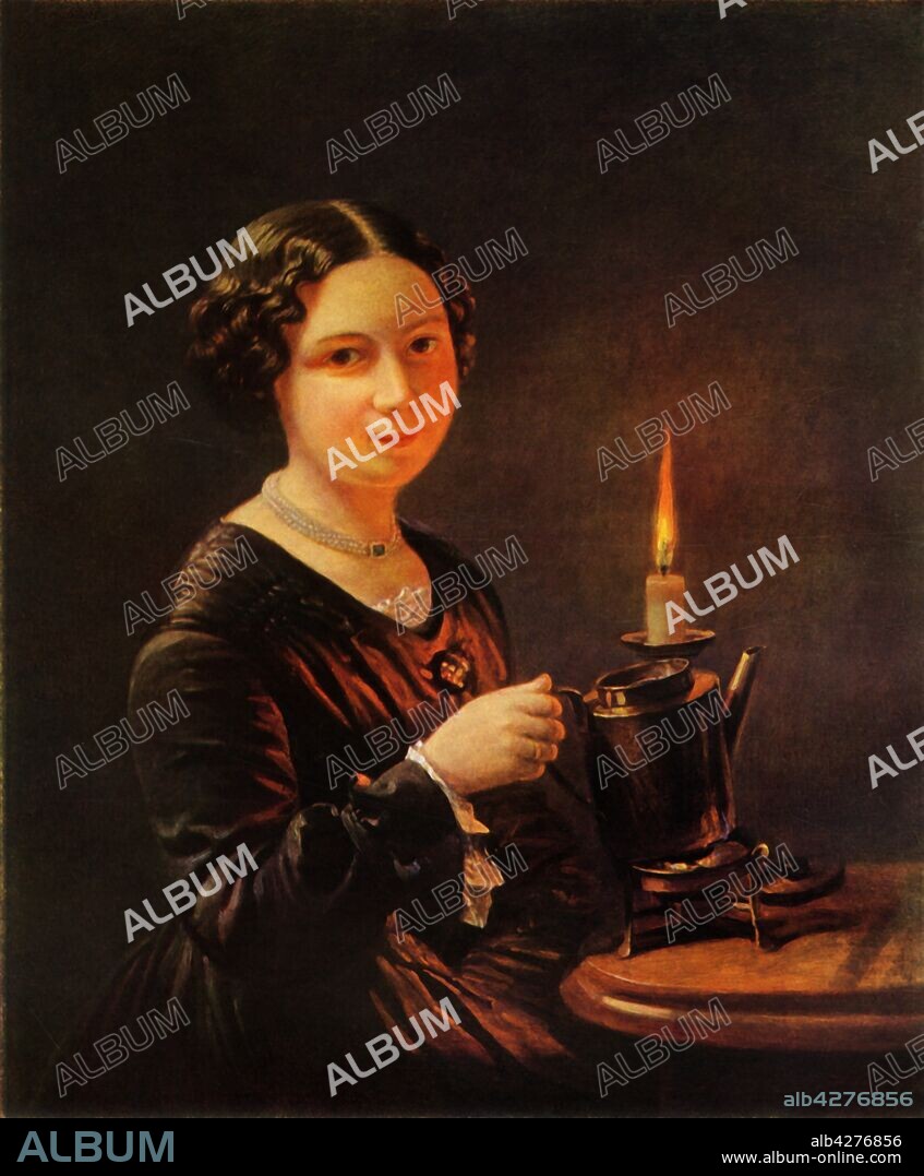 VASILY TROPININ. 'Girl with Candle', 1840s, (1965). Painting in the State Tretyakov Gallery, Moscow. From "Russian Painting of the 18th and 19th Centuries" by Vladimir Fiala. [Artia, Czechoslovakia, 1965].
