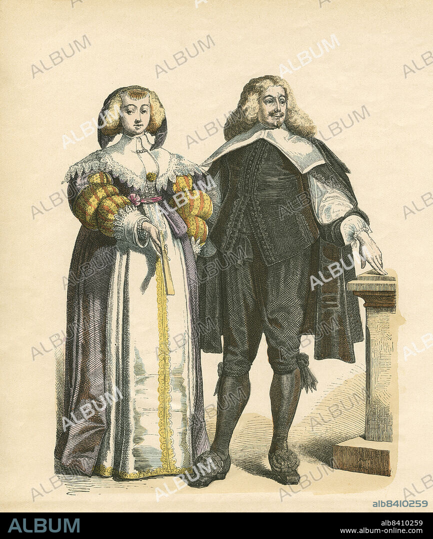 German Noble Couple, Second Third of 17th Century, Illustration, The History of Costume, Braun & Schneider, Munich, Germany, 1861-1880.