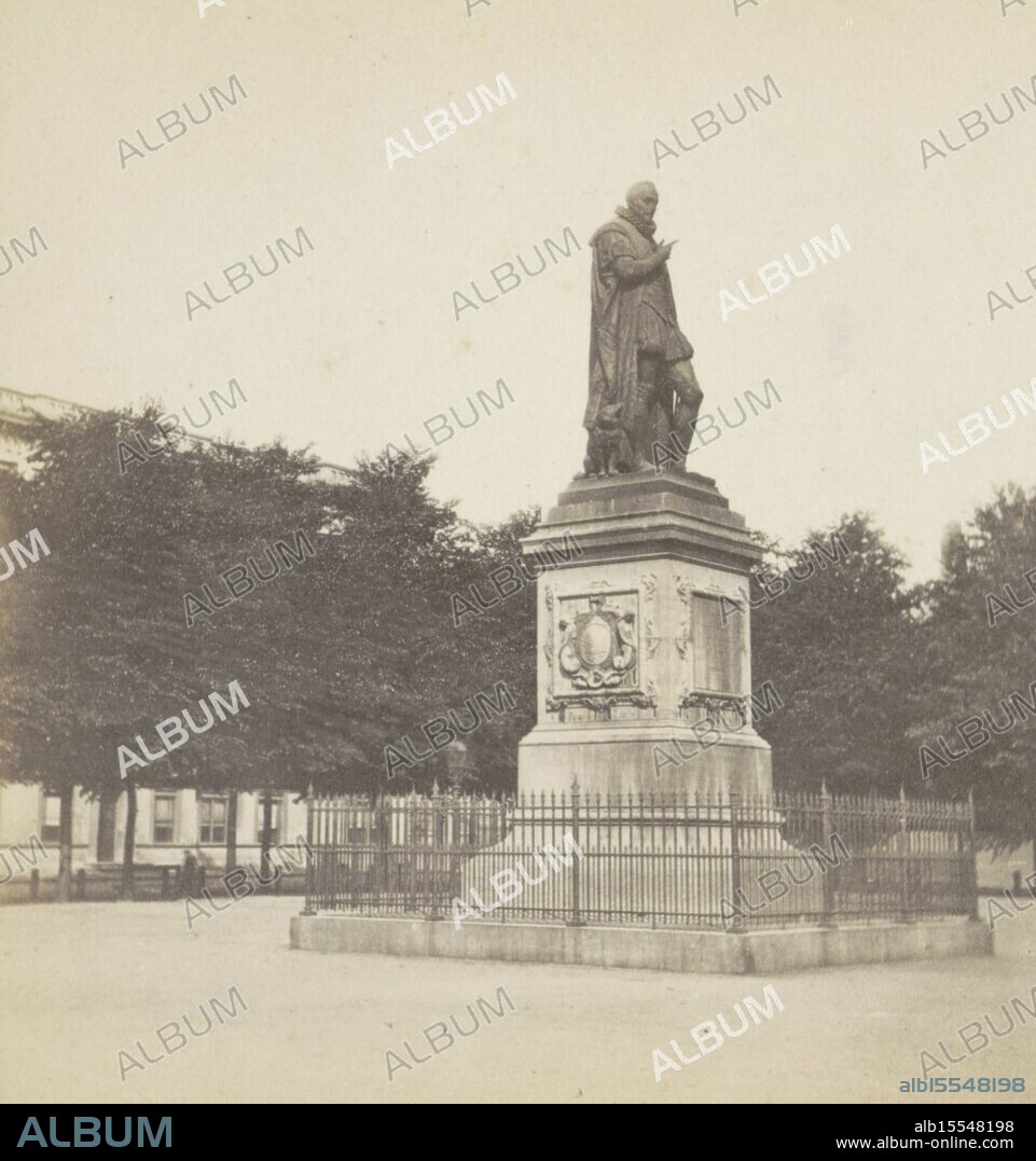 Royer, Louis, The Hague, Plein 's Gravenhage, View of the statue of William of Orange by Louis Royer on the Plein in The Hague, stereograph, stereo photo, photos, height 83 mm, width 169 mm, photographer, 1879 - 1890, cardboard, photographic paper, photo paper, albumen print, albumine print, 1793-08-02 - 1868-06-05, after image by.