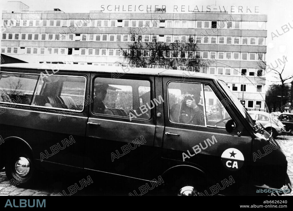 A police van of the Soviet army on the 3rd of April in 1978 in West-Berlin.
The Soviets had followed the convoy of German head of state Walter Scheel, who was on his way to a business visit in Berlin-Spandau. They extensively photographed the places of Scheel's visit and his convoy. 03/04/1978