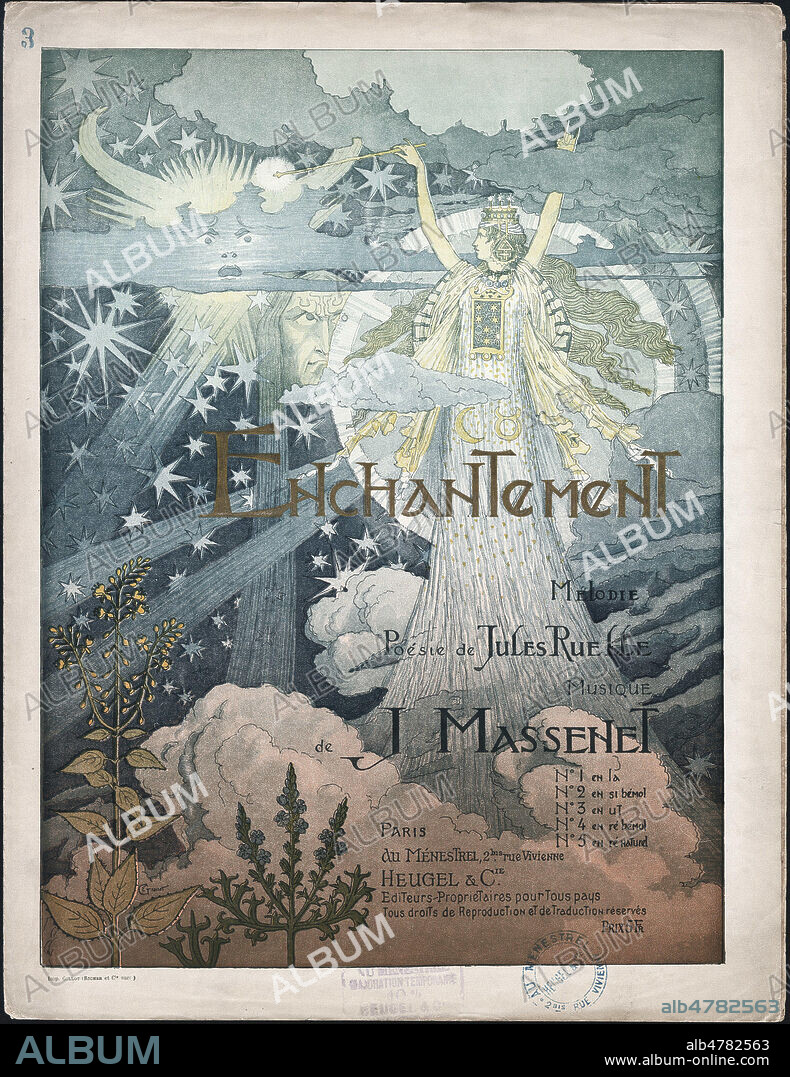Enchantement. Poesie de Jules RUELLE. Musique de Jules MASSENET (1842-1912). Illustration de Eugene GRASSET (1845-1917). pour une couverture de partition de. Credit : Coll. Jonas/Kharbine-Tapabor.