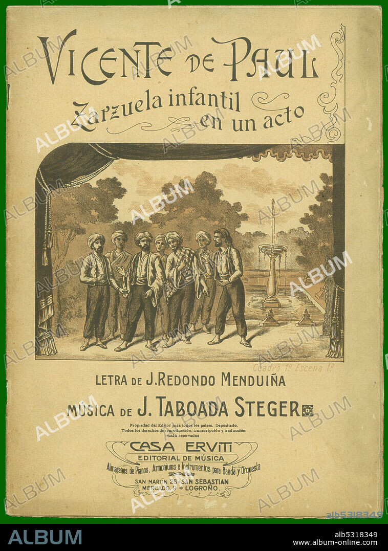 Partitura musical de la zarzuela infantil Vicente de Paul, de Joaquín Taboada Steger. Años 1920.