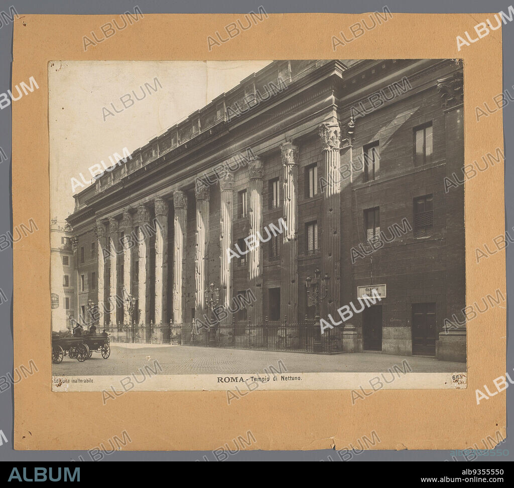 View of Hadrian's Temple at Rome, Tempio di Nettuno (title on object), anonymous, Rome, 1880 - 1945, cardboard, gelatin silver print, height 258 mm × width 291 mm.