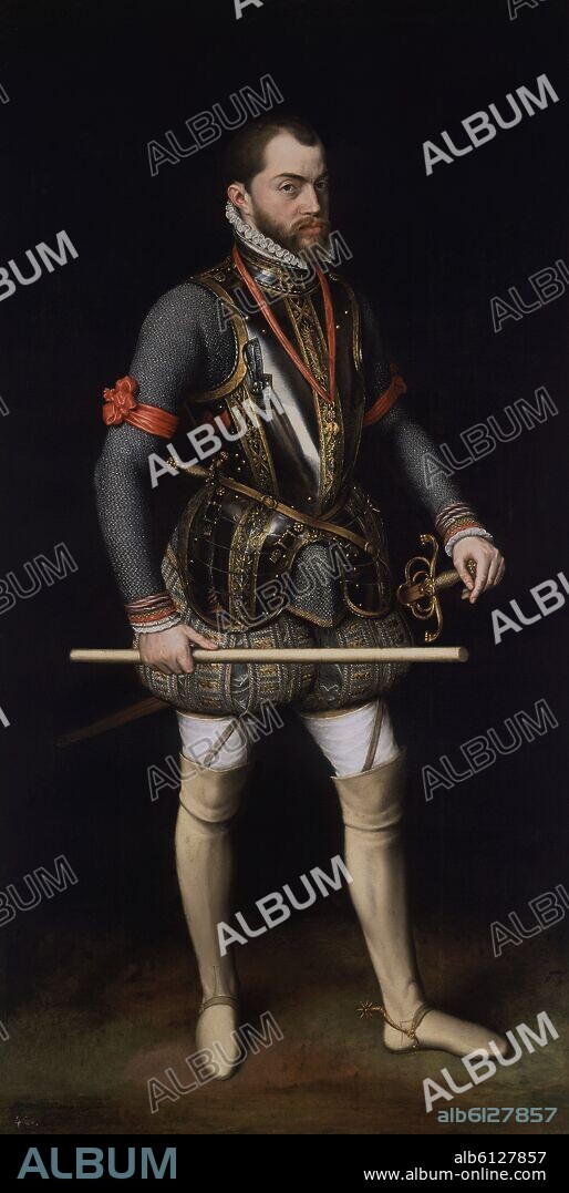 ANTONIO MORO (1519-1576). 'Retrato de Felipe II de España', 1557, Óleo sobre lienzo, 186 x 82 cm.