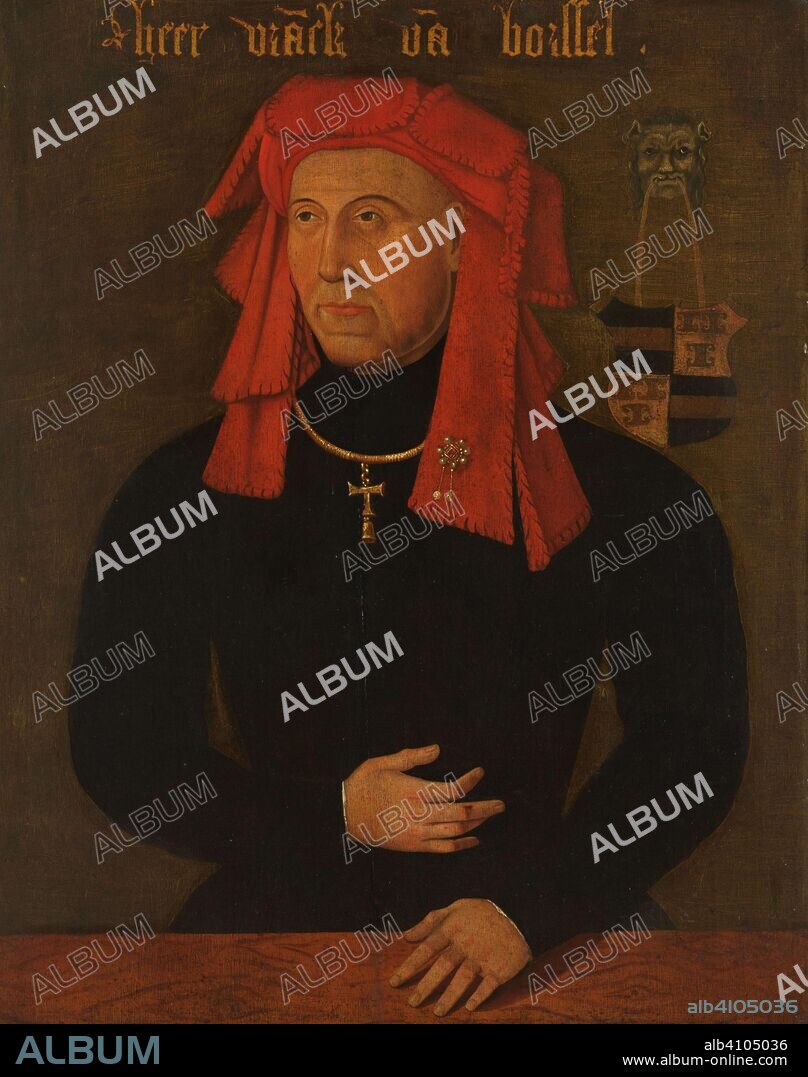 Portrait of Frank van Borselen, Lord of Sint Maartensdijk and Stadtholder of Holland, fourth Husband of Jacoba of Bavaria, Countess of Holland and Zeeland (Jacqueline, Countess of Hainaut). Dating: after c. 1480. Place: Northern Netherlands. Measurements: support: h 64 cm × w 50 cm; d 5 cm.