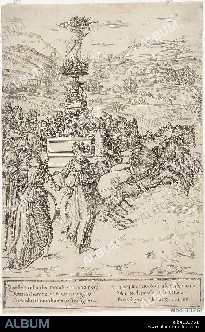 The Triumph of Love. Attributed to Francesco Rosselli; Italian, 1448-c. 1513. Date: 1470-1490. Dimensions: 257 x 170 mm. Engraving in black on paper. Origin: Italy.