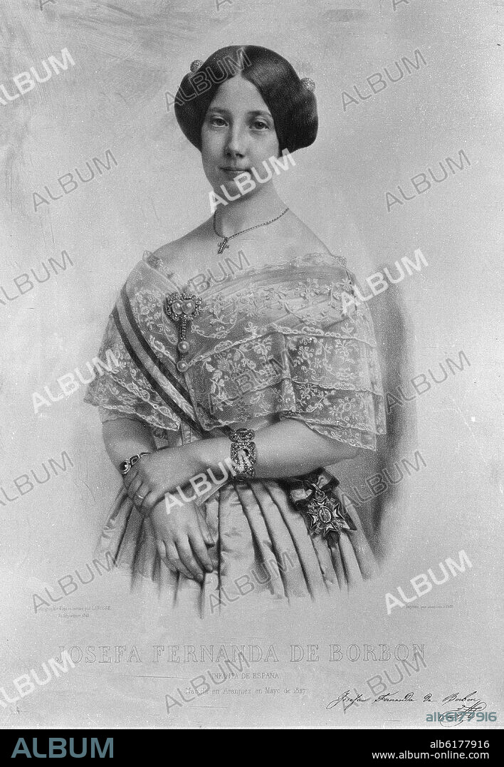 RETRATO DE DOÑA JOSEFA FERNANDA DE BORBON INFANTA DE ESPAÑA - LITOGRAFIA S XIX -.