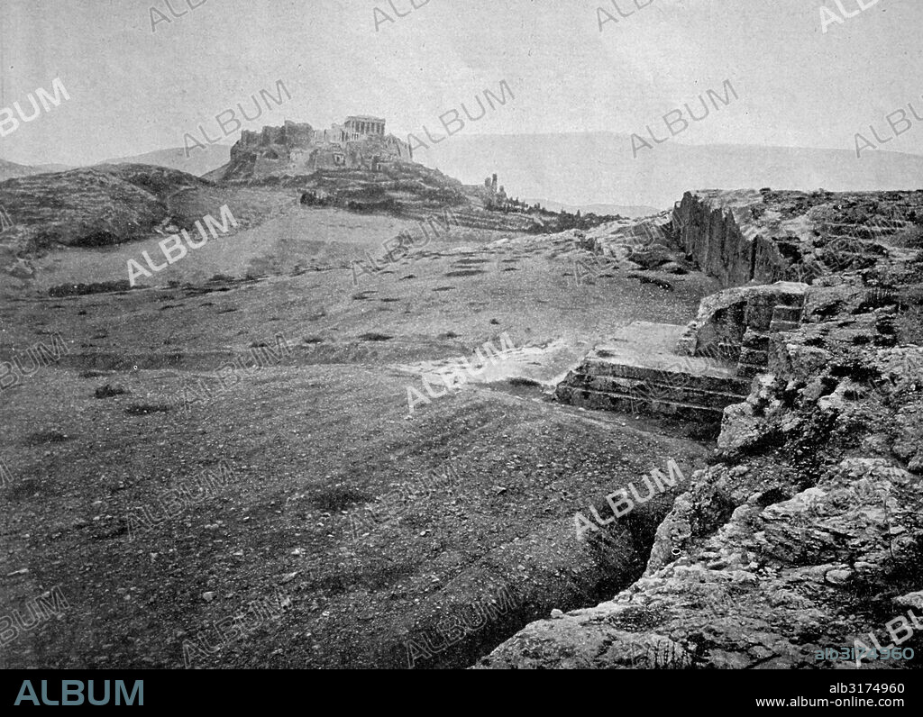 One of the first autotype photographs of le pnyx et la tribune de demosthenes, athen, greece.