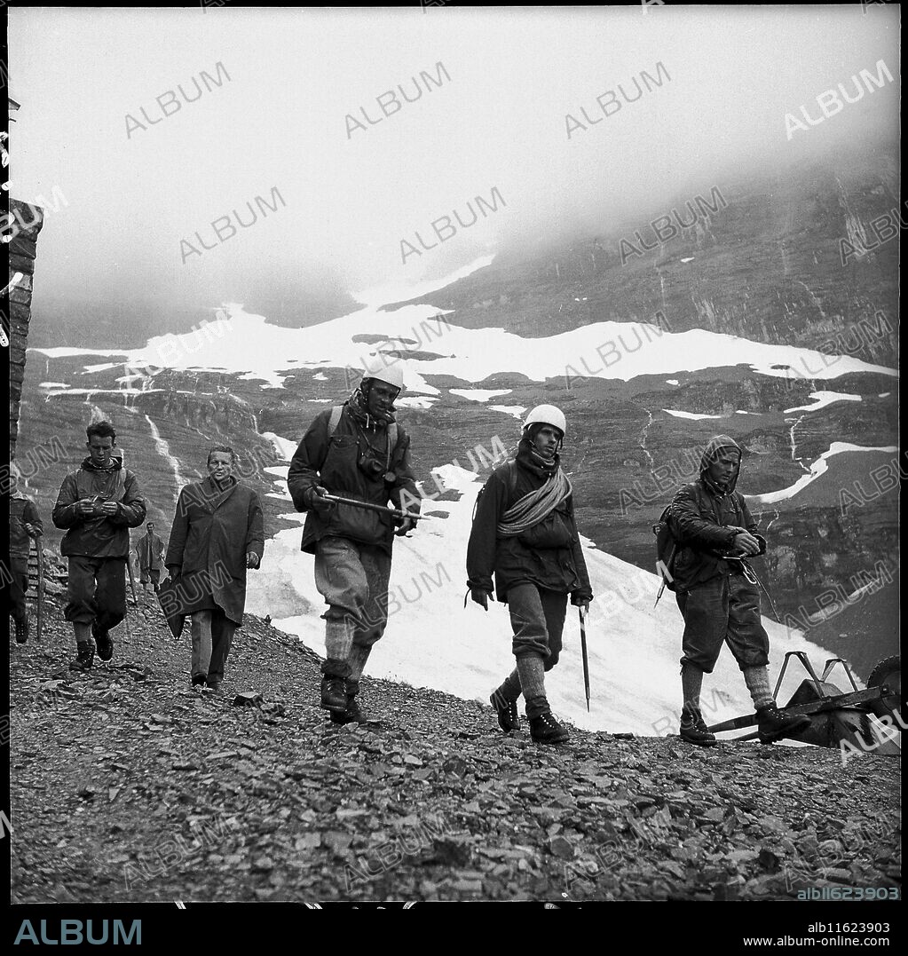 Kurt Diemberger and Wolfgang Stephan after climbing up the Eiger North Face 1958.