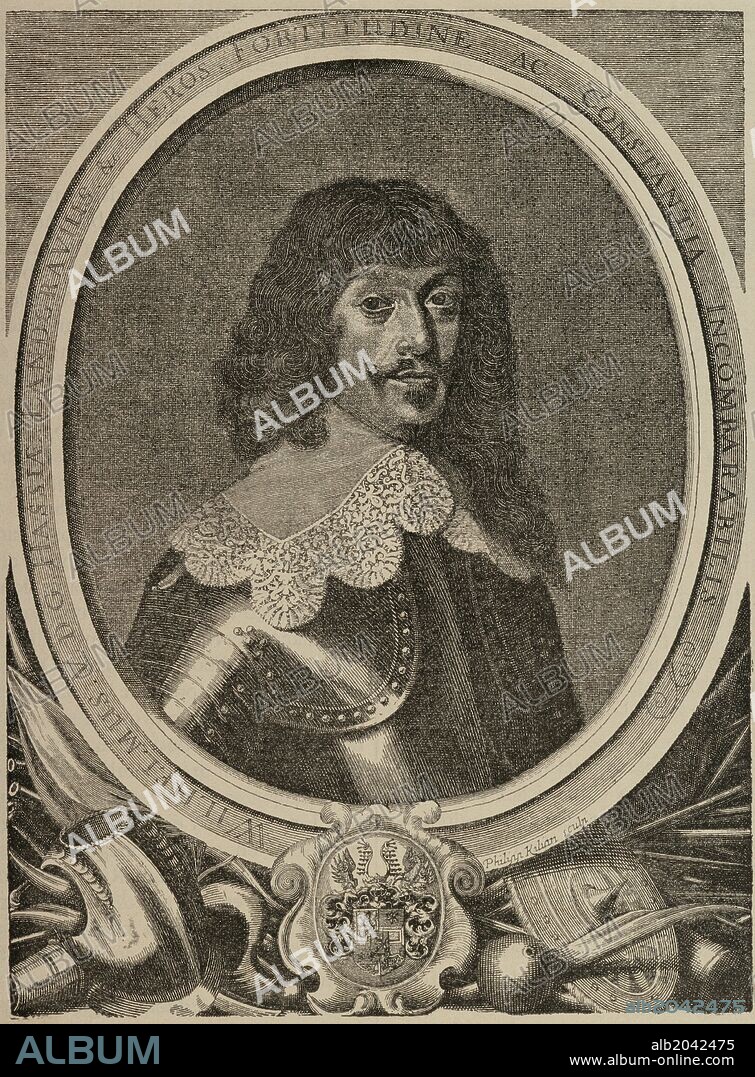 Guillermo V de Hesse-Kassel (en alemán, Wilhelm V von Hessen-Kassel) (1602-1637). Fue landgrave de Hesse-Kassel de 1627 a 1637. Grabado por Felipe Kilian (1628-1693). Facsímil. "Historia Universal", año 1885.