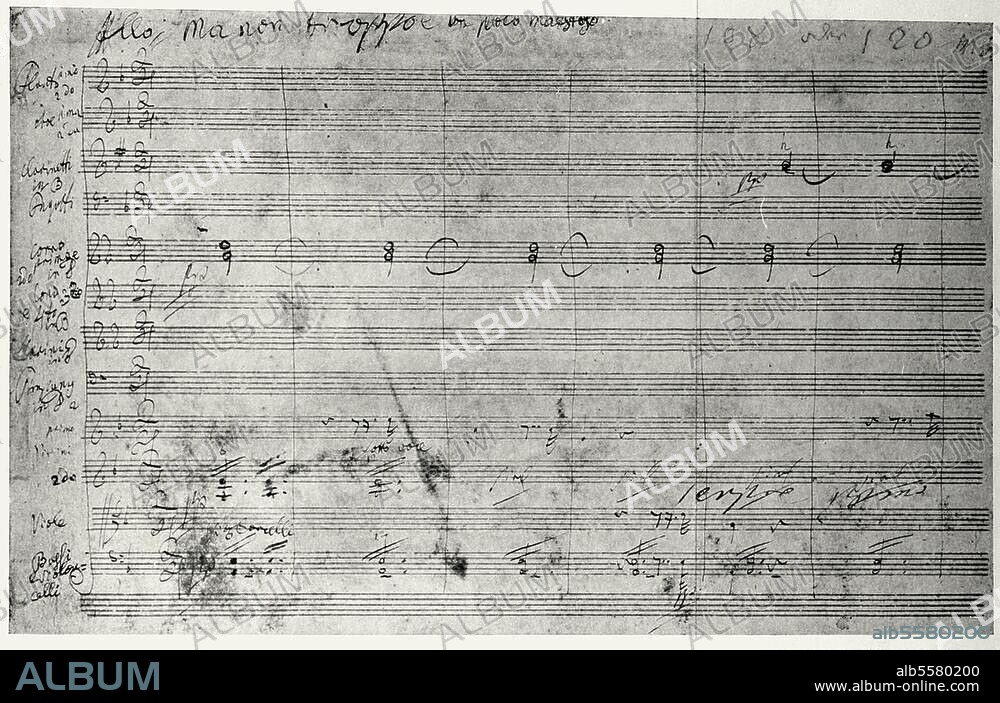 Beethoven, Ludwig van Composer, 1770-1827. Works: Symphony No. 9, D minor, with the final choir on Schiller's "Ode to Joy". (op. 125; FP Vienna, 7th of May, 1824). Original score in Beethoven's hand of the final movement "Freude, schöner Götterfunken". Berlin, Staatsbibliothek Preußischer Kulturbesitz.
