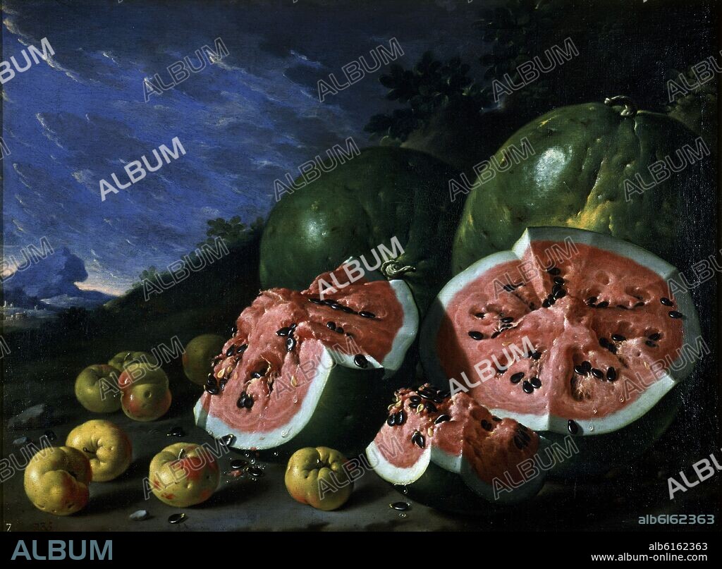 LUIS MELENDEZ. BODEGON: PEROS Y SANDIAS - 1773 - OLEO/LIENZO - 62 x 84 cm - NP 923 - BARROCO ESPAÑOL.