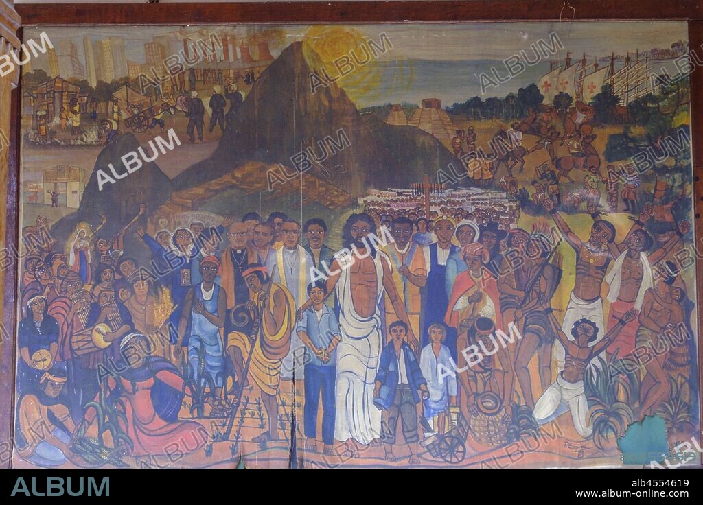 pintura mural, claustro de la iglesia, San Gaspar Chajul, departamento del Quiché , Triángulo Ixil, Guatemala, America Central.