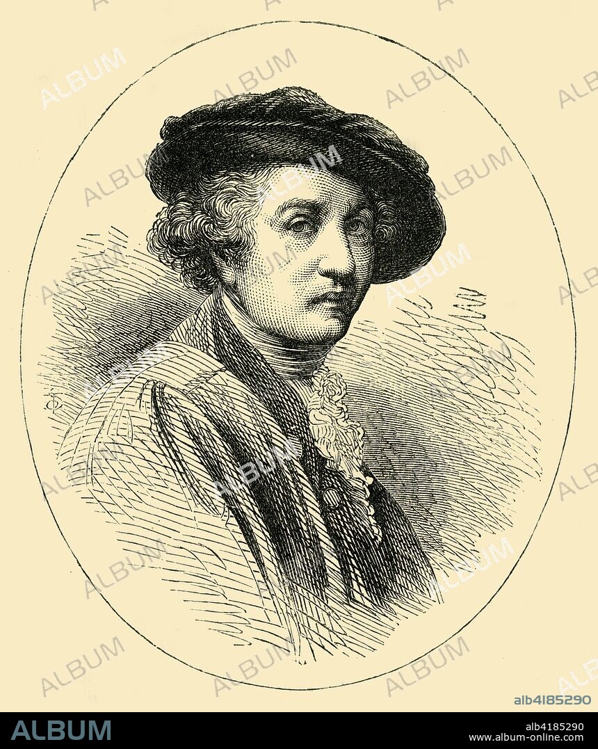 'Sir Joshua Reynolds', (1881). British portrait painter Sir Joshua Reynolds (1723-1792) promoted the ?Grand Style? in painting, and was a founder and first president of the Royal Academy of Arts in London. He held the position of Principal Painter in Ordinary to the king. His work is held in galleries and museums around the world. From Old and New London: A Narrative of Its History, Its People, and Its Places. Westminster and the Western Suburbs, by Edward Walford, Vol. III. [Cassell, Petter, Galpin & Co., London, Paris & New York, 1881].