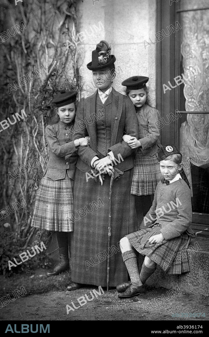 Princess Louise Margaret of Prussia (1860-1917), Duchess of Connaught and Strathearn, 1893. Louise was a German princess, and later a member of the British Royal Family, the wife of Prince Arthur, Duke of Connaught. She also served as the Viceregal Consort of Canada when her husband served as the Governor General of Canada from 1911 to 1916. She is seen here with her three children. From The Cabinet Portrait Gallery, fourth series, Cassell and Company Limited (London, Paris and Melbourne, 1893).