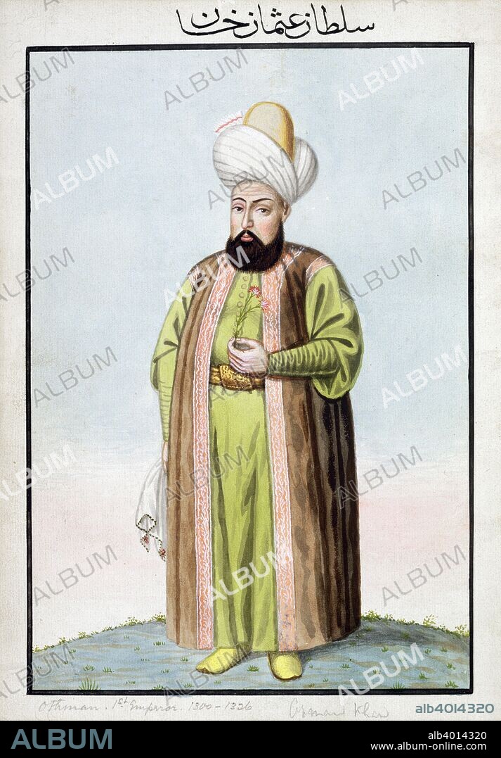 Osman I, Ottoman Emperor, (1808). Osman (1259-1326) founded the Ottoman Empire in 1299. From A Series of Portraits of the Emperors of Turkey, 1808.