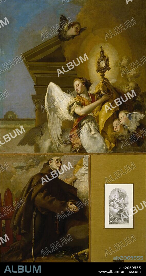 Giambattista Tiepolo / 'Visión de San Pascual Bailón', 1767-1769, Escuela Italiana, Óleo sobre Lienzo, 153 cm x 112 cm, P00364.