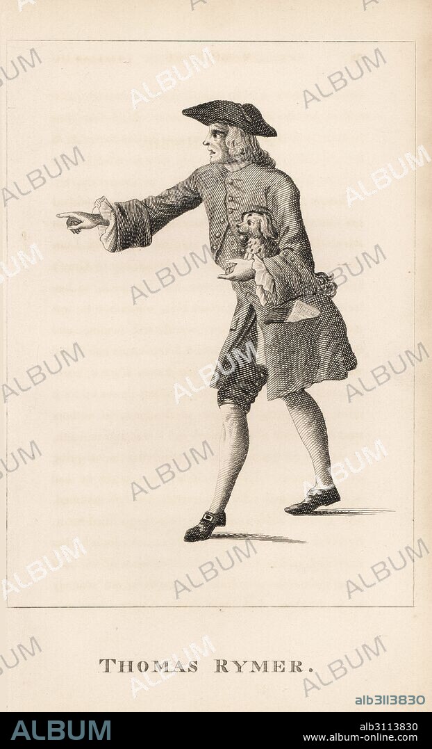 Thomas Rymer, historiographer to King William III, poet, critic and historian, died 1713. Engraving from James Caulfield's Portraits, Memoirs and Characters of Remarkable Persons, London, 1819.