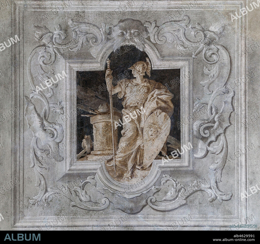 Vicenza, Villa Valmarana ai Nani, Palazzina (Small Building), the third room or room of the Aeneid: monochrome fresco representing Aeneas. Frescoes by Giandomenico Tiepolo, 1756 - 1757.