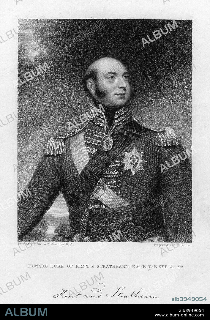 Prince Edward Augustus (1767-1820), Duke of Kent and Strathearn, 19th century. Prince Edward was the fourth son of King George III and the father of Queen Victoria. He was created Duke of Kent and Strathearn and Earl of Dublin on 23 April 1799, the same year he became commander-in-chief in North America.