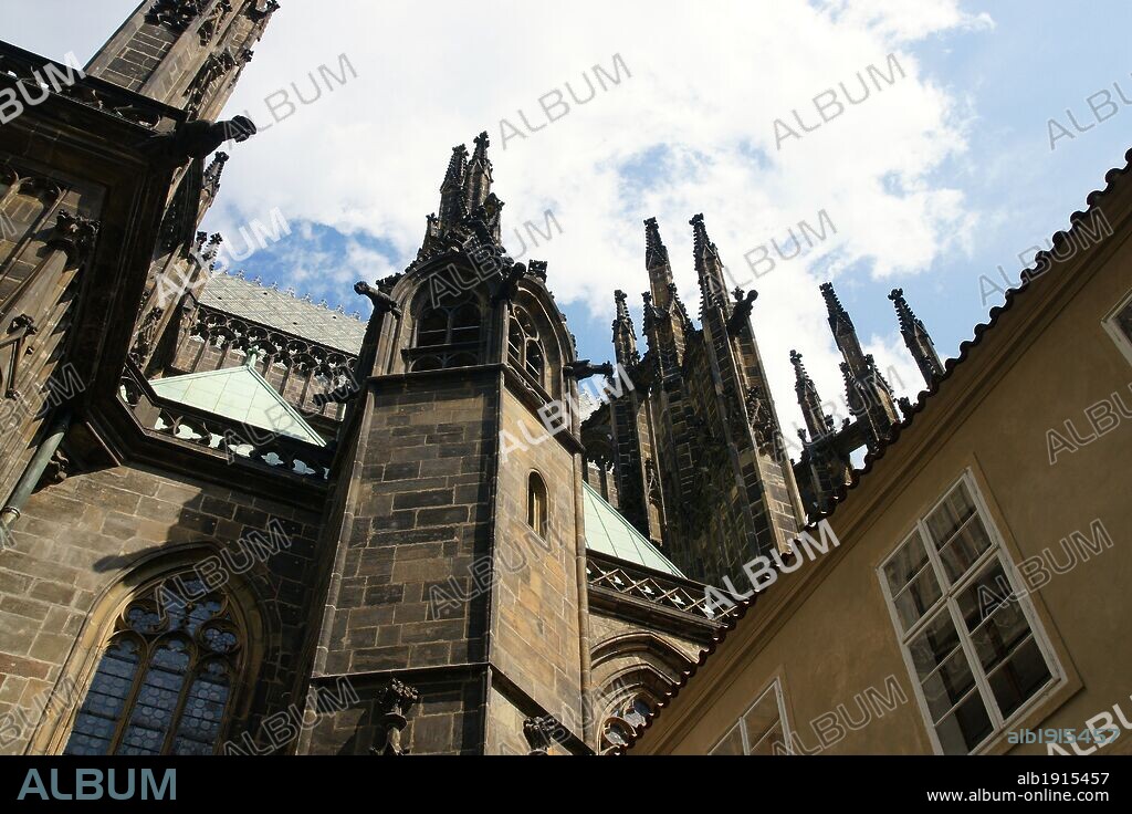 Czech Republic. Prague. St. Vitus Cathedral. Gothic style, 14th century. Architectural detail. Castle complex. Hradcany district.