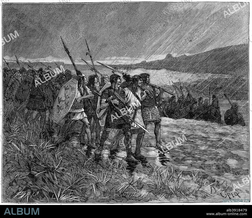 Invasion of the Alans or Visigoths, Gaul, early 5th century (1882-1884). The early 5th century saw an increase in migration of various peoples from central and eastern Europe into the territories of the Roman Empire. A print from La France et les Français à Travers les Siècles, Volume I, F Roy editor, Saint-Antoine, 1882-1884.
