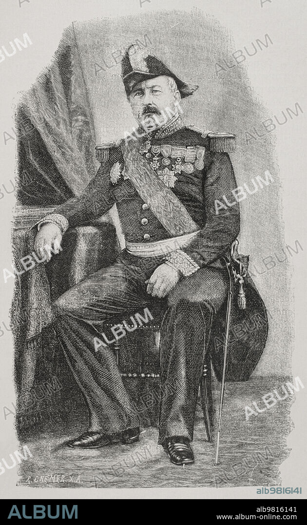 Joseph Vinoy (1803-1880). French politician and military. Portrait. Engraving by R. Cremer. "Historia de la Guerra Franco-Alemana de 1870-1871". Published in Barcelona, 1891.