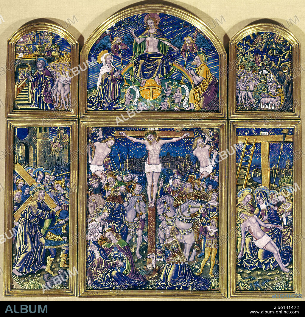 PENICAUD. TRIPTICO-ESMALTE LIMOGES S XV-CALVARIO.