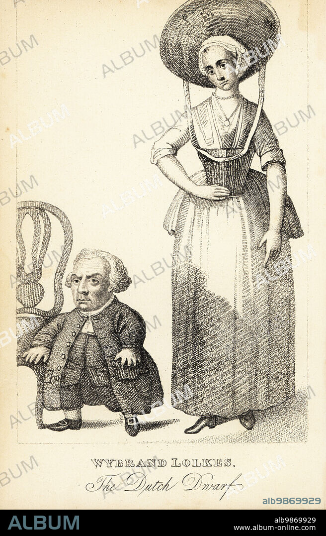 Wybrand Lolkes, the Dutch Dwarf, 1733-1790s, and his wife. Watchmaker who exhibited himself at fairs with his wife in Holland, and for one season in England in 1790 at Philip Astleys Amphitheatre, Westminster Bridge. Lithograph after a stipple engraving by Robert Cooper from Henry Wilson and James Caulfields Book of Wonderful Characters, Memoirs and Anecdotes, of Remarkable and Eccentric Persons in all ages and countries, John Camden Hotten, Piccadilly, London, 1869.