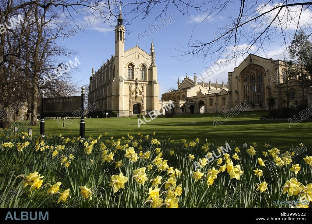 Cheltenham College, Gloucestershire. Cheltenham College was opended in 1841. This view shows the chapel and library.